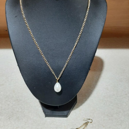Jewelry set with pearls in steel, necklace length 60 cm, new