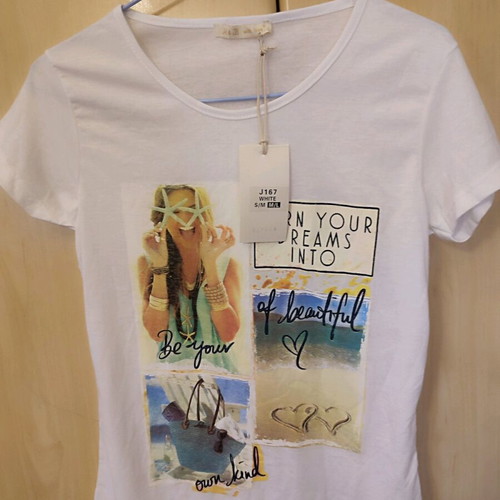 Set of 2 white T-shirts new, short sleeve with patterns, size L