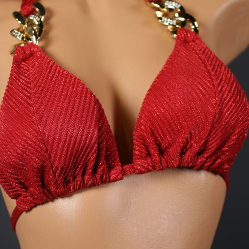 Two-piece bikini red glitter new with gold rings and shiny stones