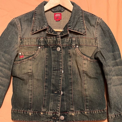 Miss Sixty Denim Jacket Unique Short Cropped with Drawstring Sleeves Size Small Like New