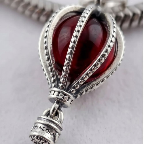 Charm Hot Air Balloon Murano Silver S925 new, red glass