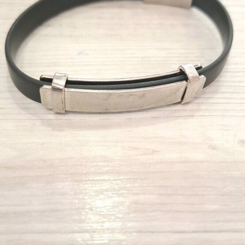 Men's rubber bracelet with silver identity plate used, black