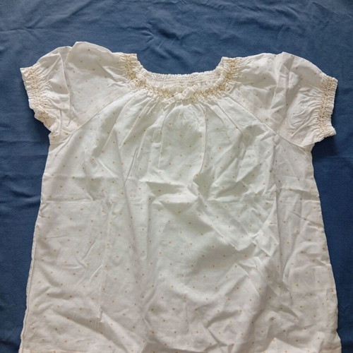 H&M White Girls' Blouse with Gold Polka Dots and Decorative Bow, Like New, 6-7y