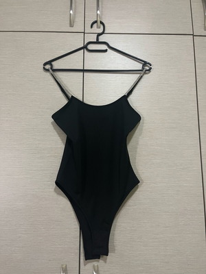 Shein black bodysuit like new with rhinestones on adjustable straps XS