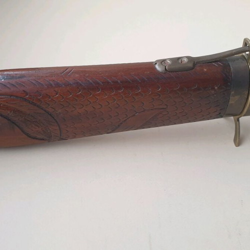 Vintage barbecue set used with knife and fork in wooden sheath