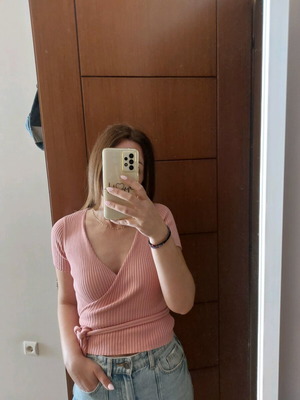 Bershka pink wrap top like new, size small