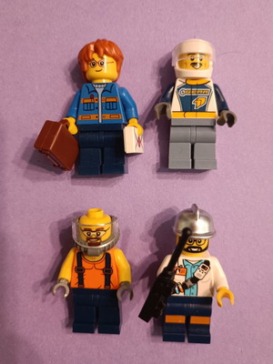 Lego City 4 Minifigures like new, Postman, Racer, Builder, Fire Chief