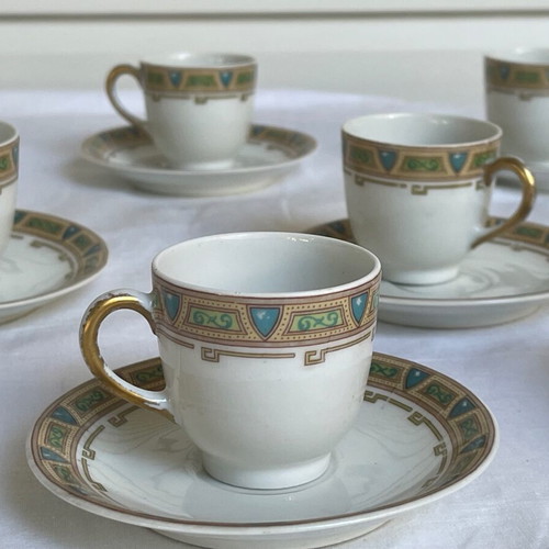 Wm Guerin Limoges antique coffee cup set used, 9 pieces (1891-1932)