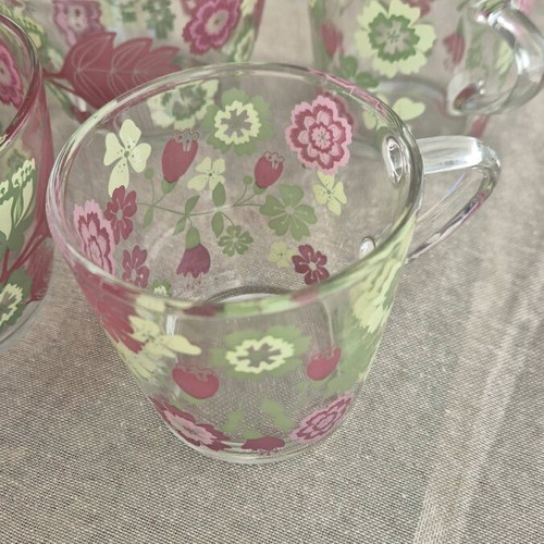IKEA set 2 glass bowls and 2 glass mugs with flower pattern like new