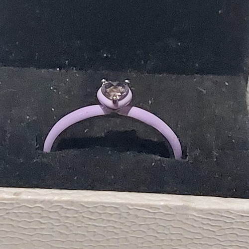 Pandora ring new, purple enamel with heart zircon