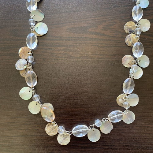 Long boho necklace with natural mother-of-pearl and crystals, like new