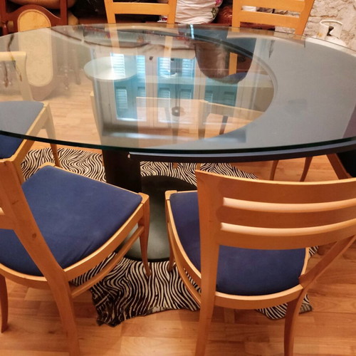 Glass dining table with extension used 1.60+1.00 m