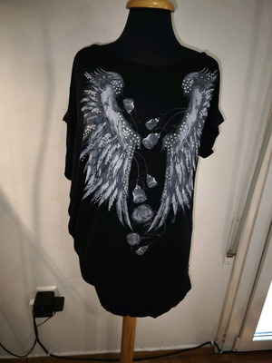 Black blouse dress with print like new, size L