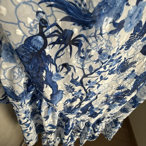 Virginia Karafousia off shoulder top and maxi skirt set new, white and blue
