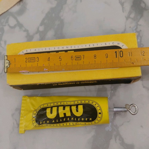 UHU glue with paper packaging and promotional envelope from 1960s used
