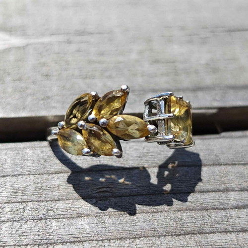Adjustable silver ring with citrine new