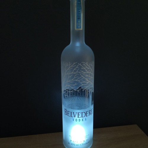 Large empty Belvedere 1.75 lit. bottle used with light