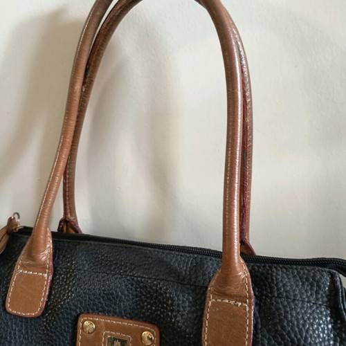 Kem handbag black with brown leather strap and gold detail like new