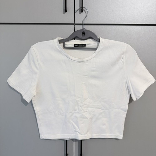 Zara cropped t shirt άσπρο μέγεθος L σαν καινούργιο