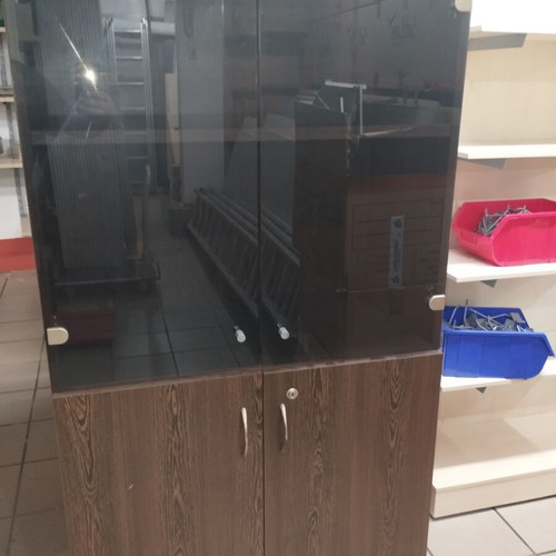 Sato bookcase glass and wood like new with 2 shelves