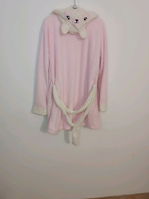 Kids fleece robe pink with teddy hood like new