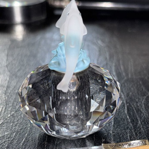 Swarovski decorative jar with two dolphins and crystals new