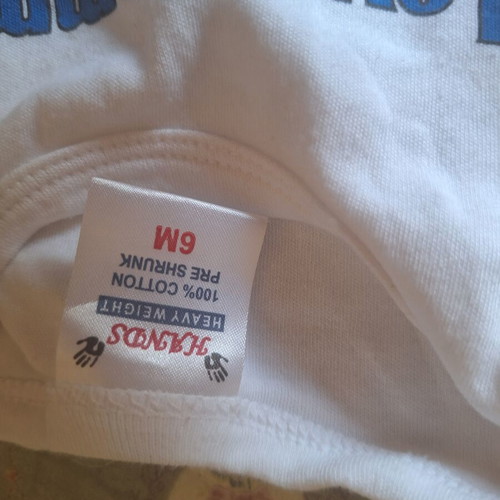 Cotton baby bodysuit white with print, like new, 3-6 months