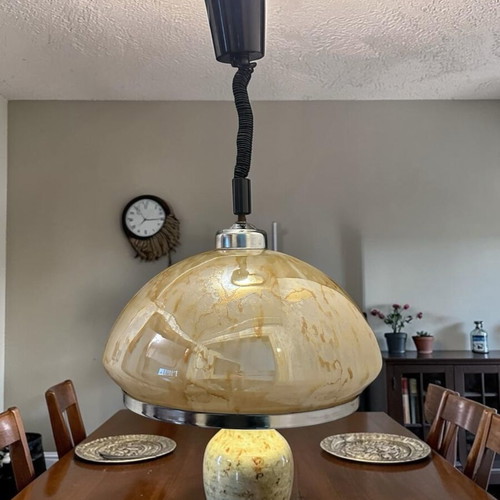 Vintage mid-century ceiling light used, glass and metal