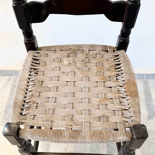 Vintage Chair with Ladder Back and Woven Seat Refurbished