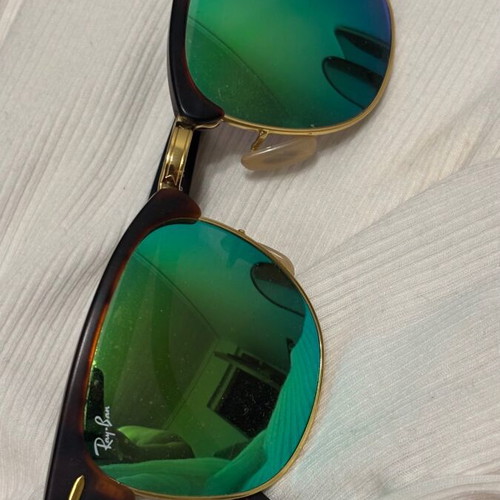 Ray-Ban Clubmaster RB3016 1145/19 51mm sunglasses used, tortoise green mirror