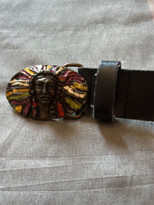 Unisex black belt with colorful buckle