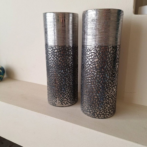 Κεραμικά κηροπήγια νέα, σετ 2, 21 cm μαύρο με ασημί