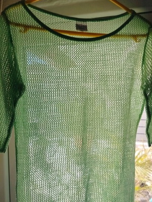 Short-sleeve mesh women's blouse green like new, size L