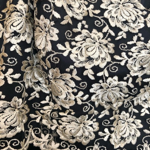 Opera by Richards embroidered velvet evening dress like new, black and beige