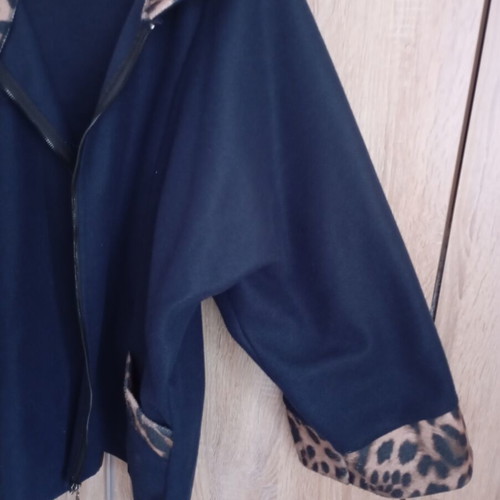 Coat jacket like new, blue with leopard print collar and cuffs