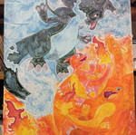 Pokemon Charmander Evolution Line drawing new with acrylic and ink
