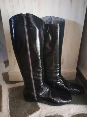 Haralas patent leather boots used size 39 black with silver zipper