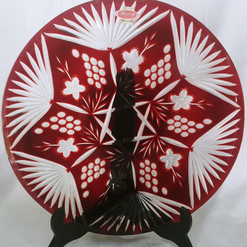 Nachtmann decanter and Joska Traube Bleikristall ruby red plate set like new