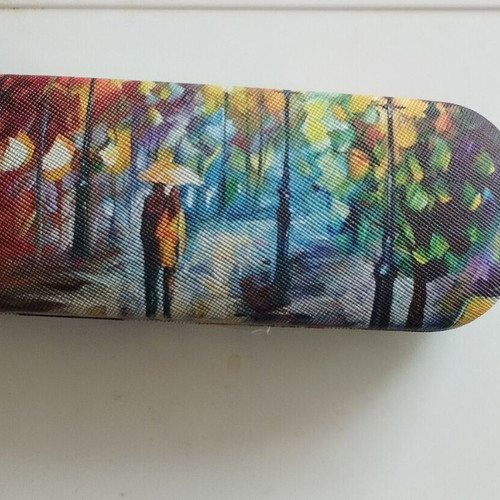 Glasses case with embossed couple in rain design new, multicolored