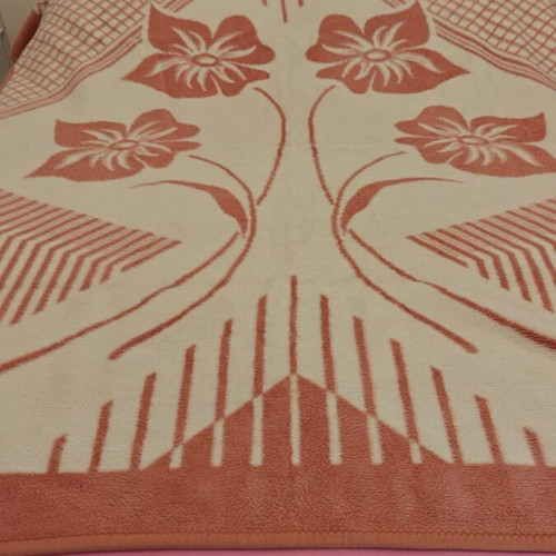 Vintage Naoussa blanket used, soft texture, large floral design