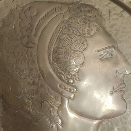 Brass plate with embossed bust of Alexander the Great used