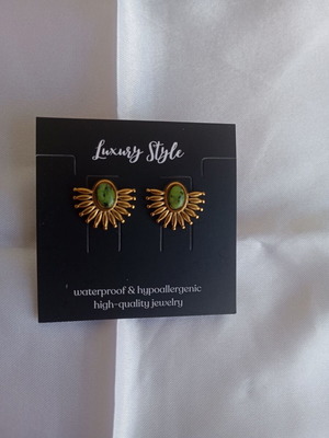 Earrings with green stone from 18K gold-plated stainless steel new