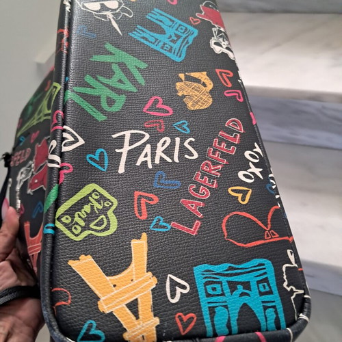 Karl Lagerfeld Paris Graffiti shoulder bag used, black multicolor