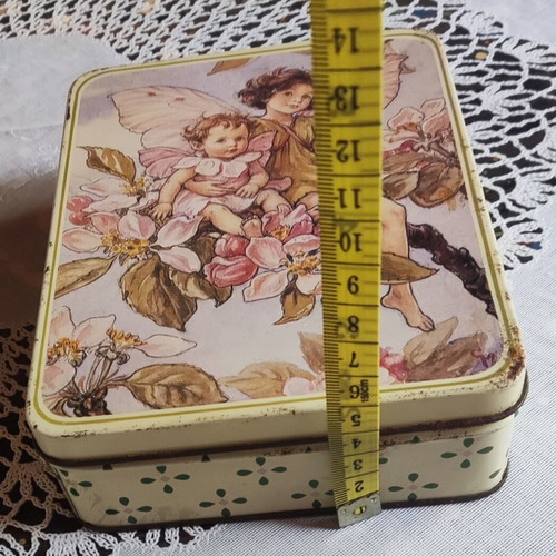 Vintage metal box with fairies used, 16x12x5 cm