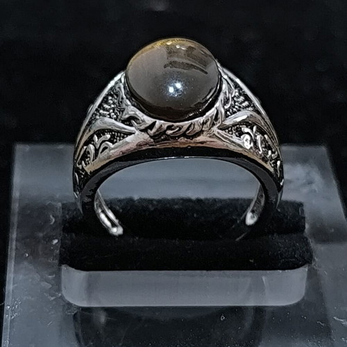 Men's ring with gold brown Cat's Eye stone, silver antique design