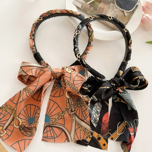 Set of 3 satin hairbands with chains and ribbons new multicolored