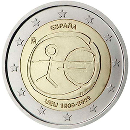 Ισπανία 2 Ευρώ 2009 UNC αναμνηστικό 10ης επετείου Οικονομικής και Νομισματικής Ένωσης