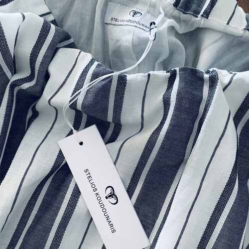 Stelios Koudounaris striped cotton dress new, size S, white and gray