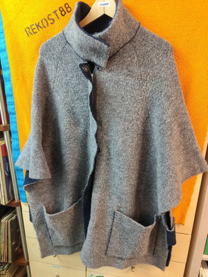 Stefanel loose poncho like new, gray and blue, size L