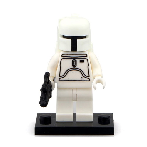Boba Fett White Prototype Suit new with stand and gun LEPIN